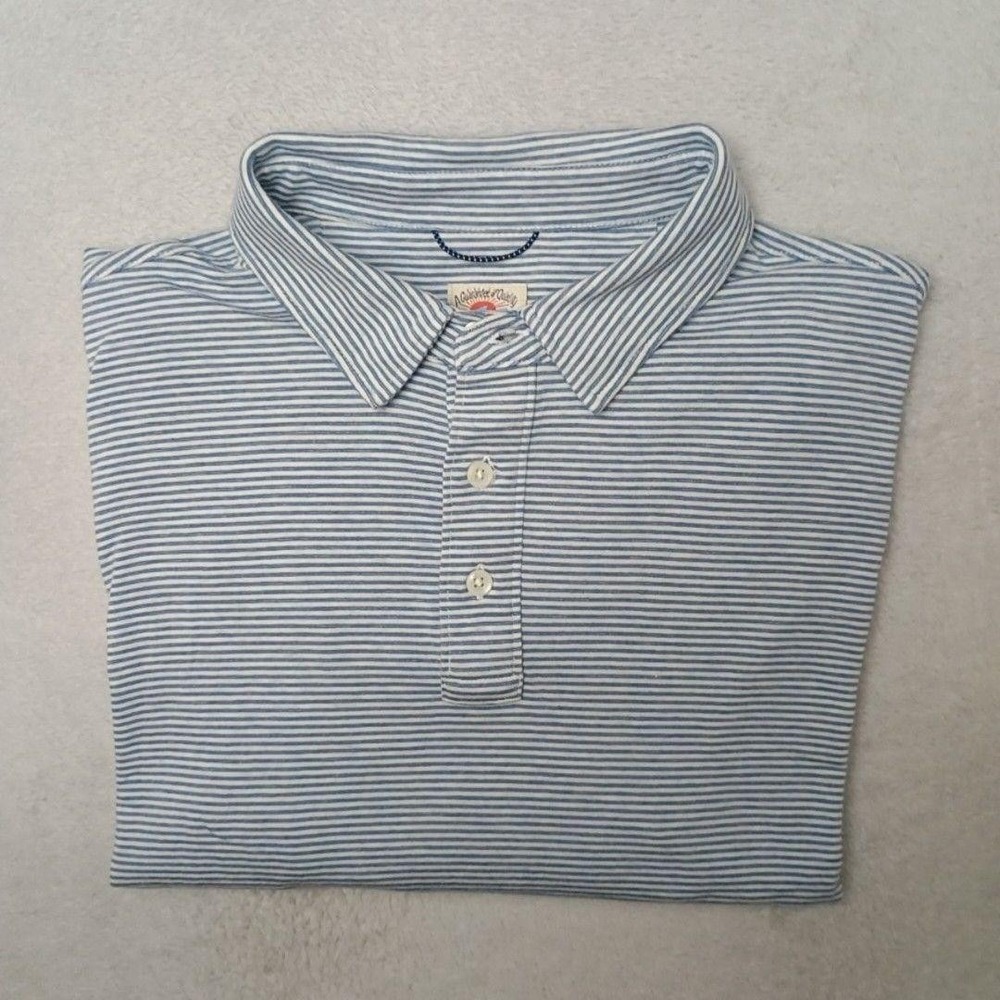 Faherty Polo Shirt Mens L Blue Striped Long Sleeve Movement Stretch Golf Work